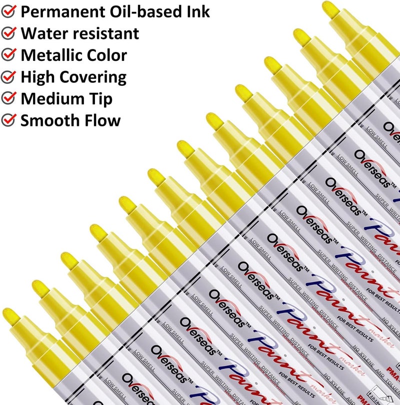 Lesun Yellow Paint Pens, 12 Pack Waterproof Oil-Based Paint Pen Set, Quick Dry and Permanent, Markers for Rock, Stone, Ceramic, Wood, Fabric, Plastic, Canvas, Glass, Mugs, Tires - Image 2